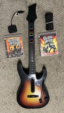 Guitar Hero PlayStation 2 PS3 Sunburst Wireless Controller Dongle 2 Games Tested